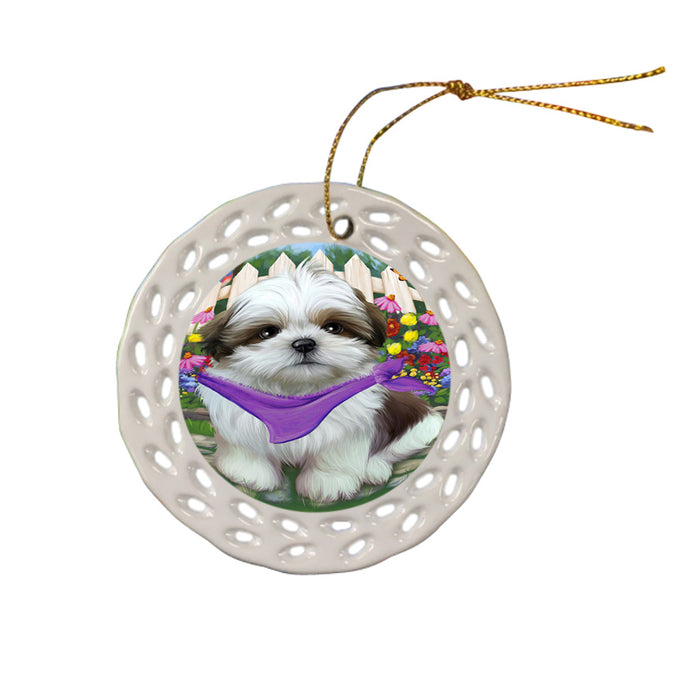 Spring Floral Shih Tzu Dog Ceramic Doily Ornament DPOR52169