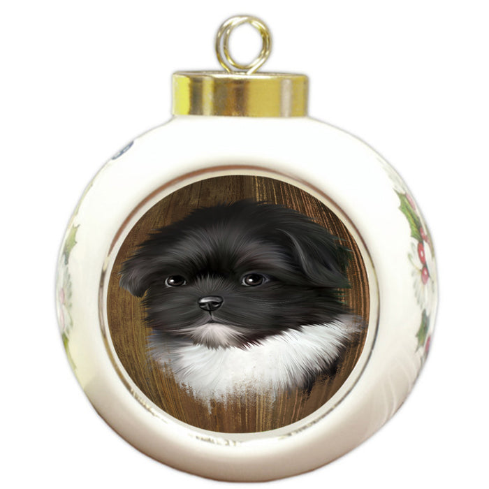 Rustic Shih Tzu Dog Round Ball Christmas Ornament RBPOR49581