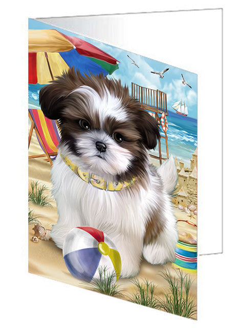 Pet Friendly Beach Shih Tzu Dog Handmade Artwork Assorted Pets Greeting Cards and Note Cards with Envelopes for All Occasions and Holiday Seasons GCD54317