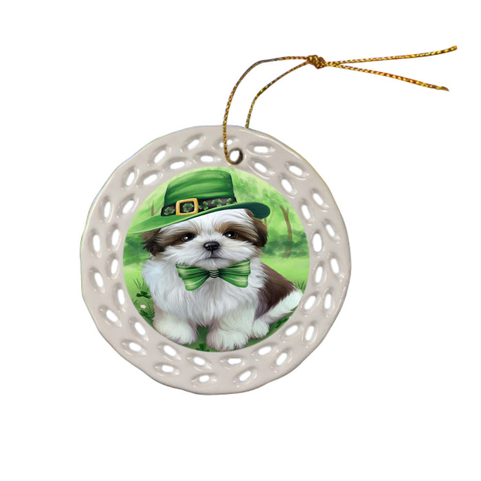 St. Patricks Day Irish Portrait Shih Tzu Dog Ceramic Doily Ornament DPOR49404