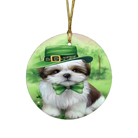 St. Patricks Day Irish Portrait Shih Tzu Dog Round Flat Christmas Ornament RFPOR49395