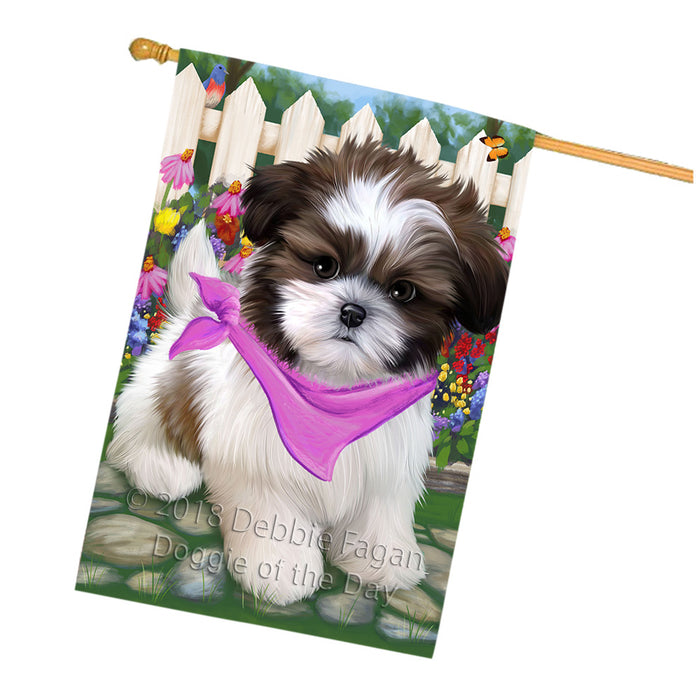 Spring Floral Shih Tzu Dog House Flag FLG50132