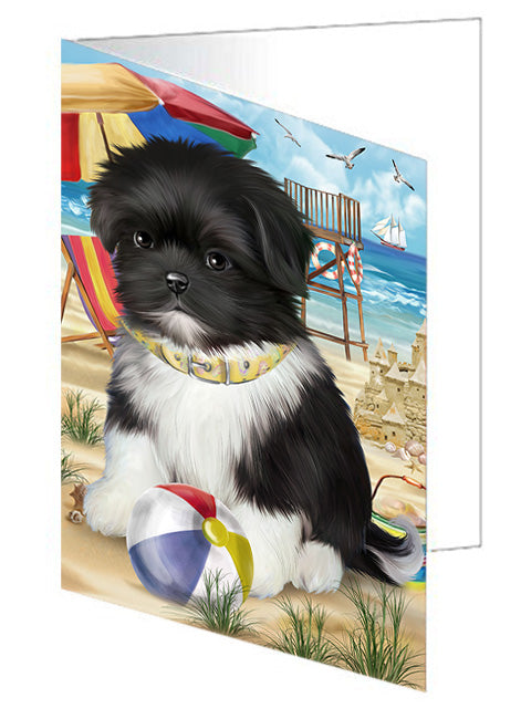 Pet Friendly Beach Shih Tzu Dog Handmade Artwork Assorted Pets Greeting Cards and Note Cards with Envelopes for All Occasions and Holiday Seasons GCD54320