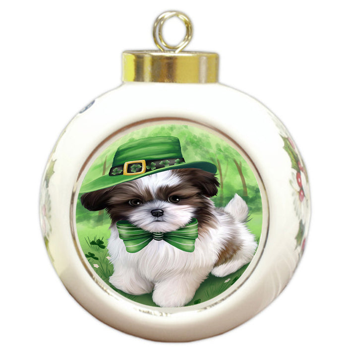 St. Patricks Day Irish Portrait Shih Tzu Dog Round Ball Christmas Ornament RBPOR49405