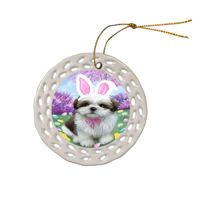 Shih Tzu Dog Easter Holiday Ceramic Doily Ornament DPOR49271