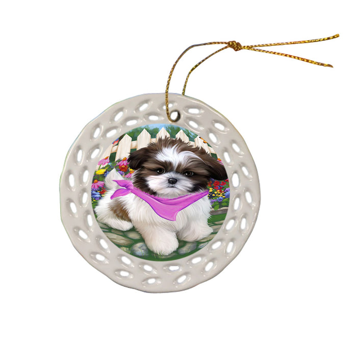 Spring Floral Shih Tzu Dog Ceramic Doily Ornament DPOR52170
