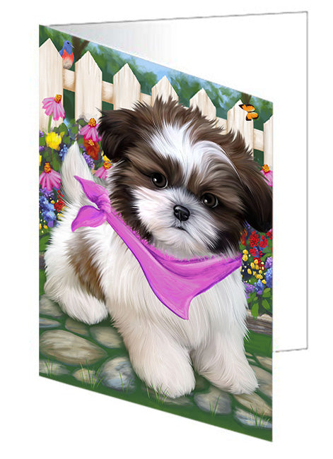Spring Floral Shih Tzu Dog Handmade Artwork Assorted Pets Greeting Cards and Note Cards with Envelopes for All Occasions and Holiday Seasons GCD60539