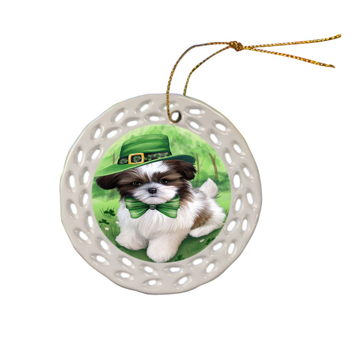 St. Patricks Day Irish Portrait Shih Tzu Dog Ceramic Doily Ornament DPOR49405