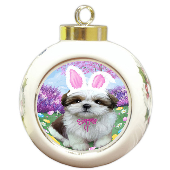 Shih Tzu Dog Easter Holiday Round Ball Christmas Ornament RBPOR49271