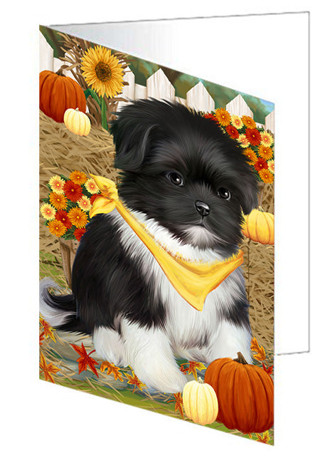 Fall Autumn Greeting Shih Tzu Dog with Pumpkins Handmade Artwork Assorted Pets Greeting Cards and Note Cards with Envelopes for All Occasions and Holiday Seasons GCD56642