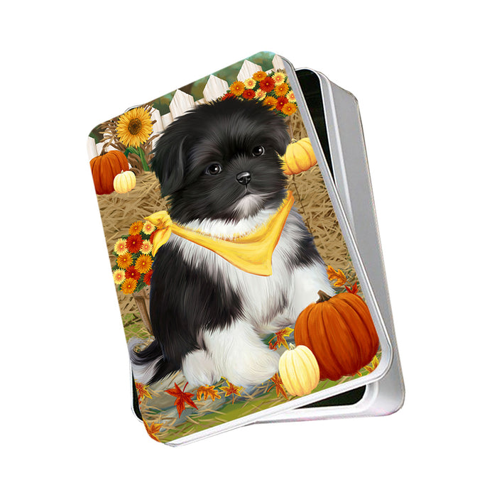 Fall Autumn Greeting Shih Tzu Dog with Pumpkins Photo Storage Tin PITN50871