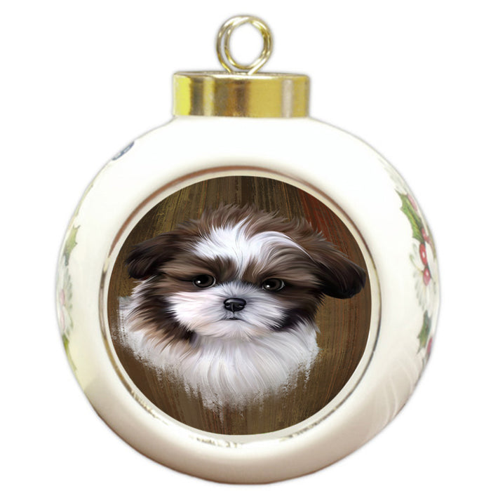 Rustic Shih Tzu Dog Round Ball Christmas Ornament RBPOR49582