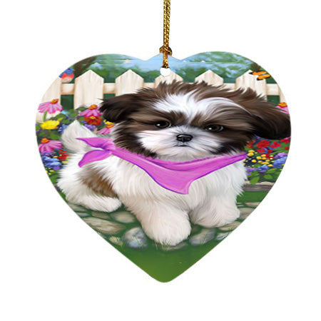 Spring Floral Shih Tzu Dog Heart Christmas Ornament HPOR52170
