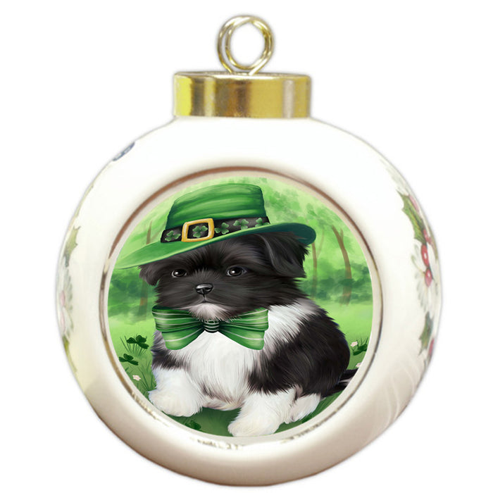 St. Patricks Day Irish Portrait Shih Tzu Dog Round Ball Christmas Ornament RBPOR49406