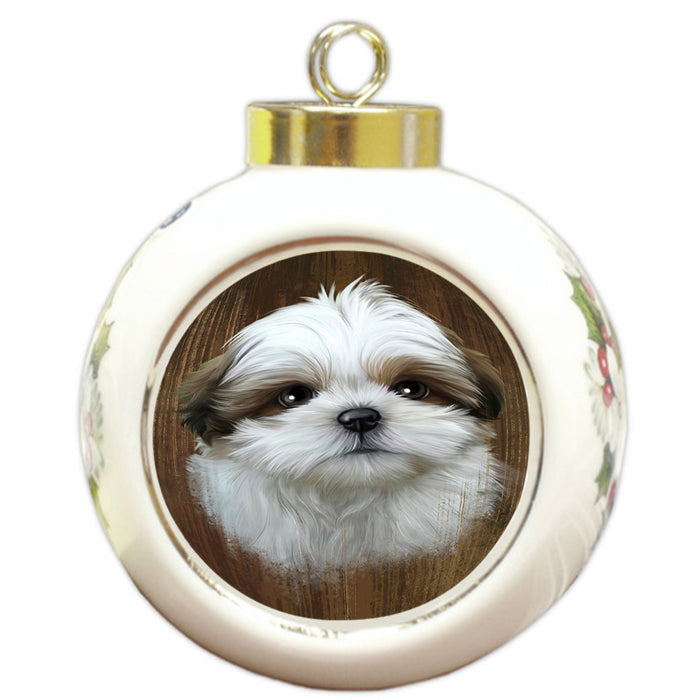Rustic Shih Tzu Dog Round Ball Christmas Ornament RBPOR49583