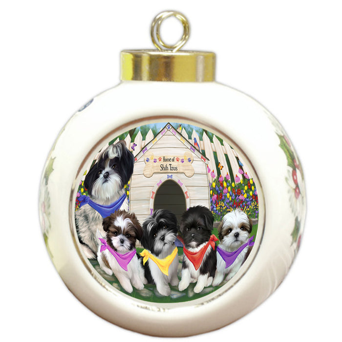 Spring Dog House Shih Tzus Dog Round Ball Christmas Ornament RBPOR50132
