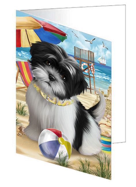 Pet Friendly Beach Shih Tzu Dog Handmade Artwork Assorted Pets Greeting Cards and Note Cards with Envelopes for All Occasions and Holiday Seasons GCD54323