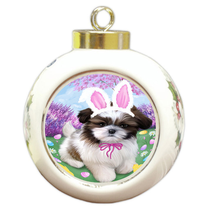 Shih Tzu Dog Easter Holiday Round Ball Christmas Ornament RBPOR49272