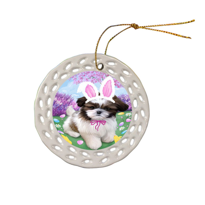 Shih Tzu Dog Easter Holiday Ceramic Doily Ornament DPOR49272