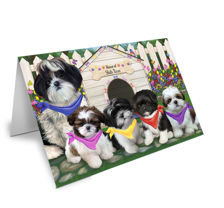 Spring Dog House Shih Tzus Dog Handmade Artwork Assorted Pets Greeting Cards and Note Cards with Envelopes for All Occasions and Holiday Seasons GCD54425