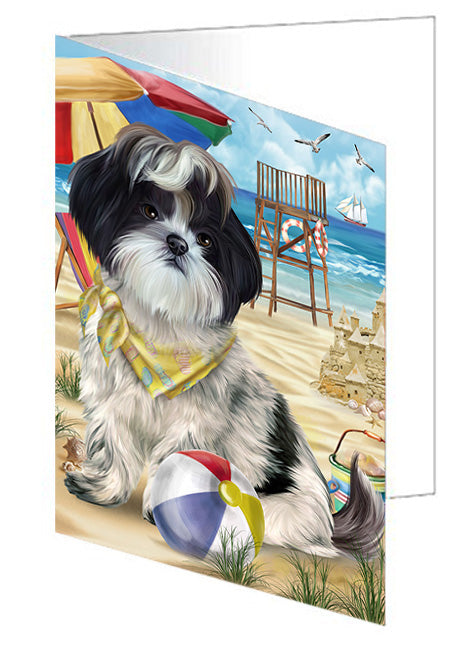 Pet Friendly Beach Shih Tzu Dog Handmade Artwork Assorted Pets Greeting Cards and Note Cards with Envelopes for All Occasions and Holiday Seasons GCD54326