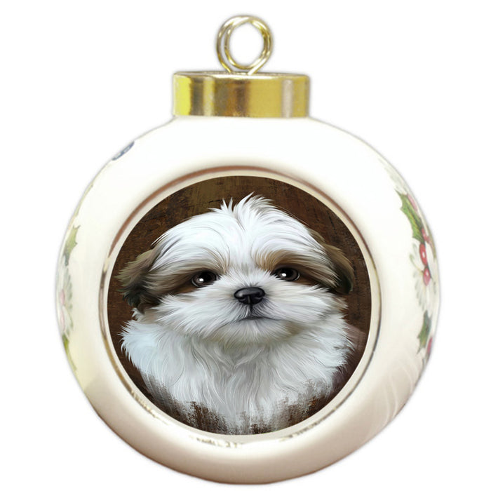 Rustic Shih Tzu Dog Round Ball Christmas Ornament RBPOR54479