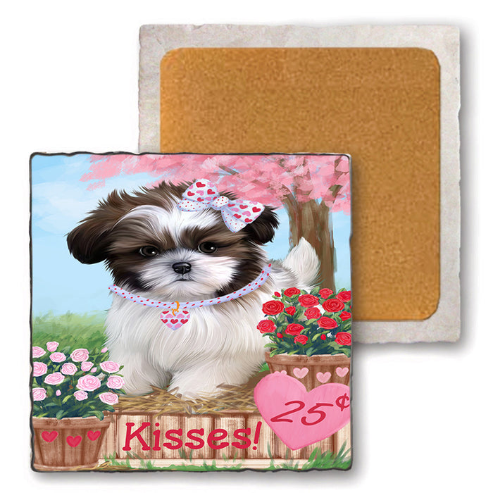 Rosie 25 Cent Kisses Shih Tzu Dog Set of 4 Natural Stone Marble Tile Coasters MCST51034