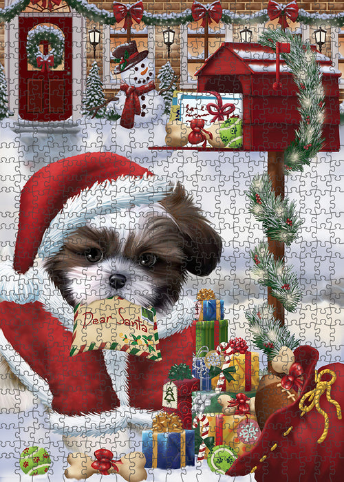 Shih Tzu Dog Dear Santa Letter Christmas Holiday Mailbox Puzzle with Photo Tin PUZL82876
