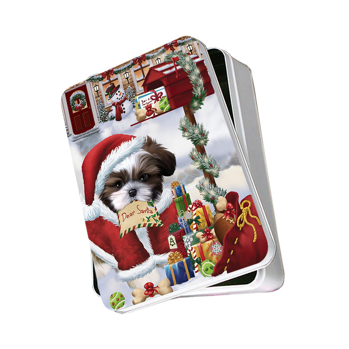 Shih Tzu Dog Dear Santa Letter Christmas Holiday Mailbox Photo Storage Tin PITN53873