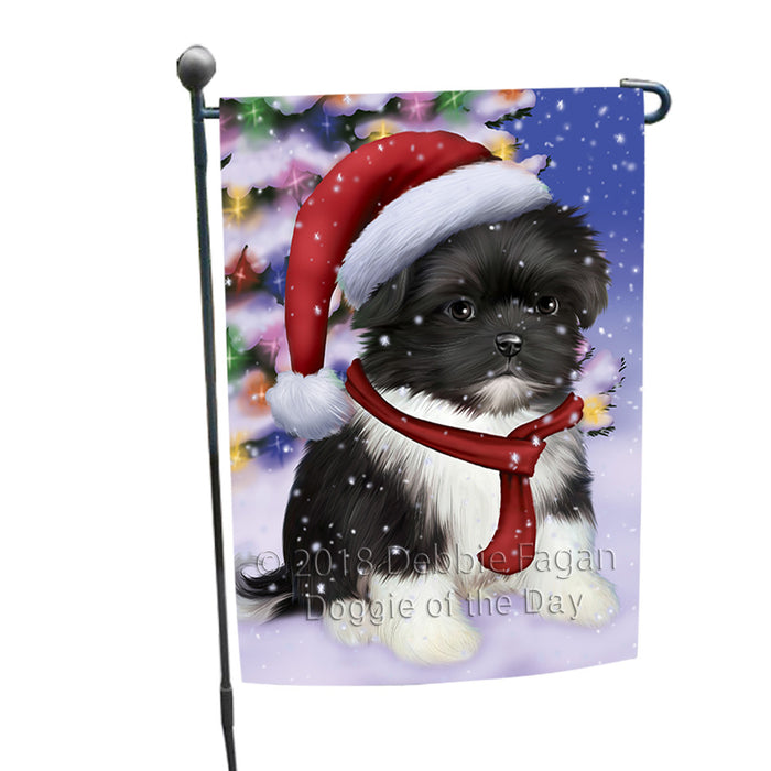 Winterland Wonderland Shih Tzu Dog In Christmas Holiday Scenic Background  Garden Flag GFLG53484
