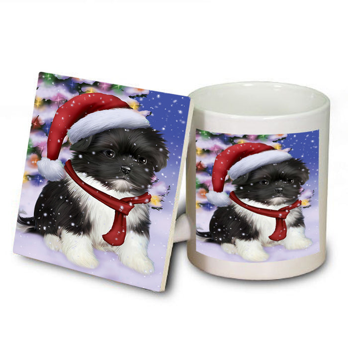 Winterland Wonderland Shih Tzu Dog In Christmas Holiday Scenic Background  Mug and Coaster Set MUC53414