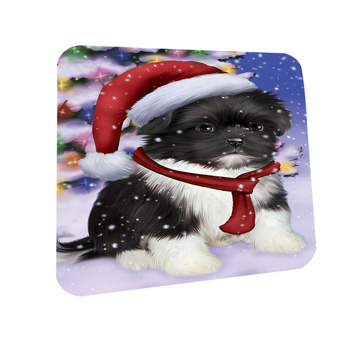 Winterland Wonderland Shih Tzu Dog In Christmas Holiday Scenic Background  Coasters Set of 4 CST53380