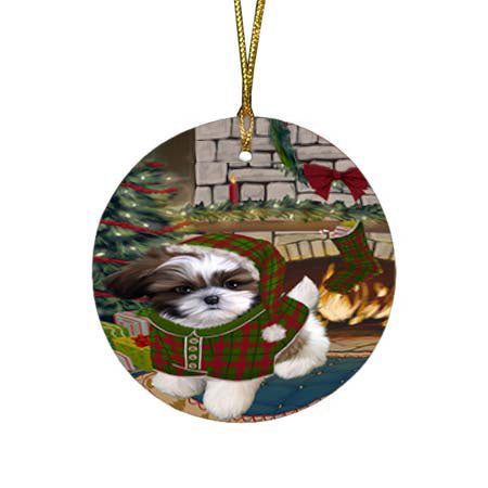 The Stocking was Hung Shih Tzu Dog Round Flat Christmas Ornament RFPOR55974