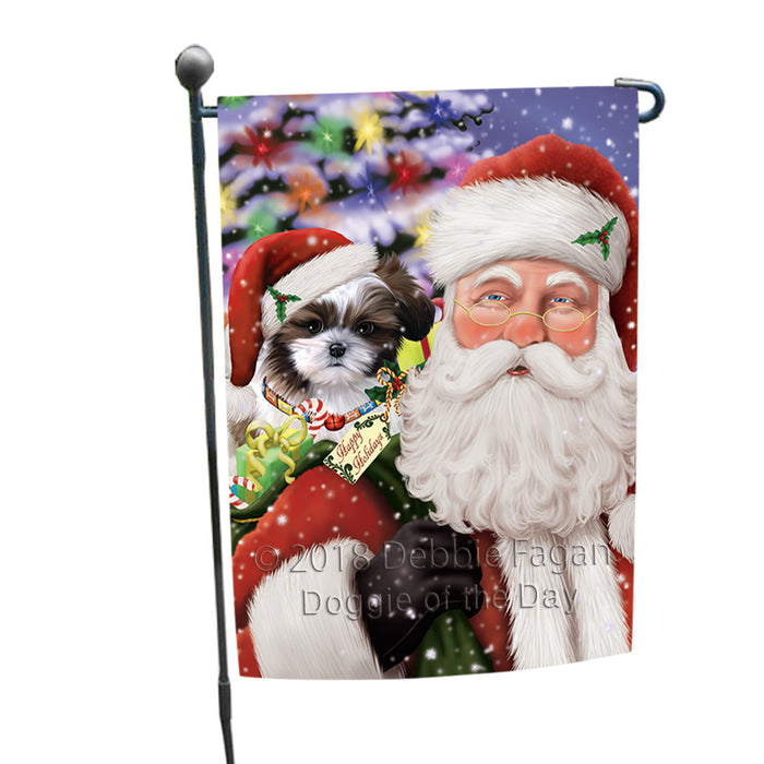 Santa Carrying Shih Tzu Dog and Christmas Presents Garden Flag GFLG54082