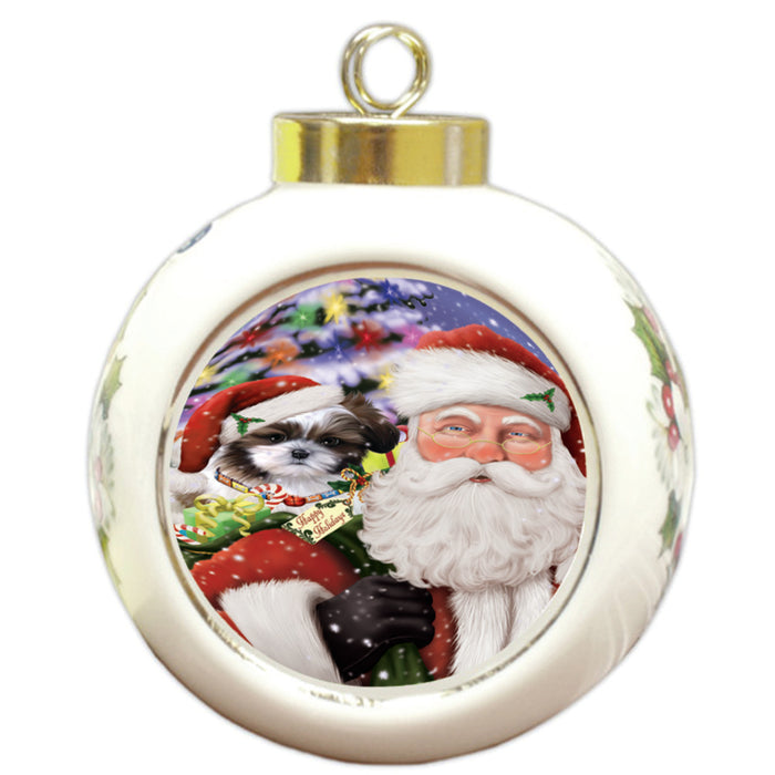 Santa Carrying Shih Tzu Dog and Christmas Presents Round Ball Christmas Ornament RBPOR54020