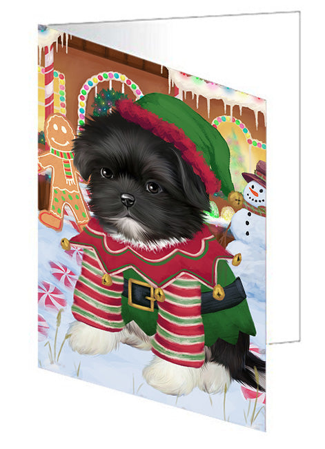 Christmas Gingerbread House Candyfest Shih Tzu Dog Handmade Artwork Assorted Pets Greeting Cards and Note Cards with Envelopes for All Occasions and Holiday Seasons GCD74171