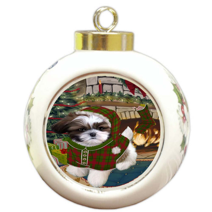 The Stocking was Hung Shih Tzu Dog Round Ball Christmas Ornament RBPOR55974