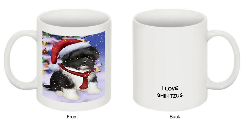 Winterland Wonderland Shih Tzu Dog In Christmas Holiday Scenic Background  Coffee Mug MUG48820