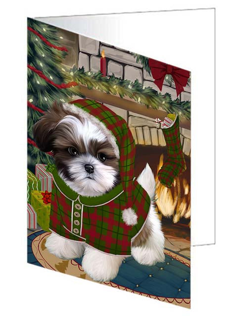 The Stocking was Hung Shih Tzu Dog Handmade Artwork Assorted Pets Greeting Cards and Note Cards with Envelopes for All Occasions and Holiday Seasons GCD71369