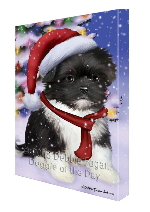 Winterland Wonderland Shih Tzu Dog In Christmas Holiday Scenic Background  Canvas Print Wall Art Décor CVS98648