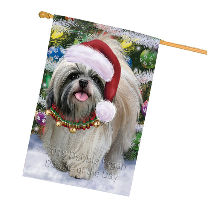 Trotting in the Snow Shih Tzu Dog House Flag FLG57353
