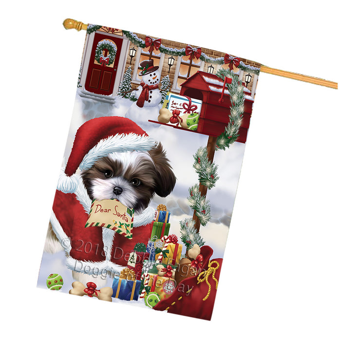 Shih Tzu Dog Dear Santa Letter Christmas Holiday Mailbox House Flag FLG54128