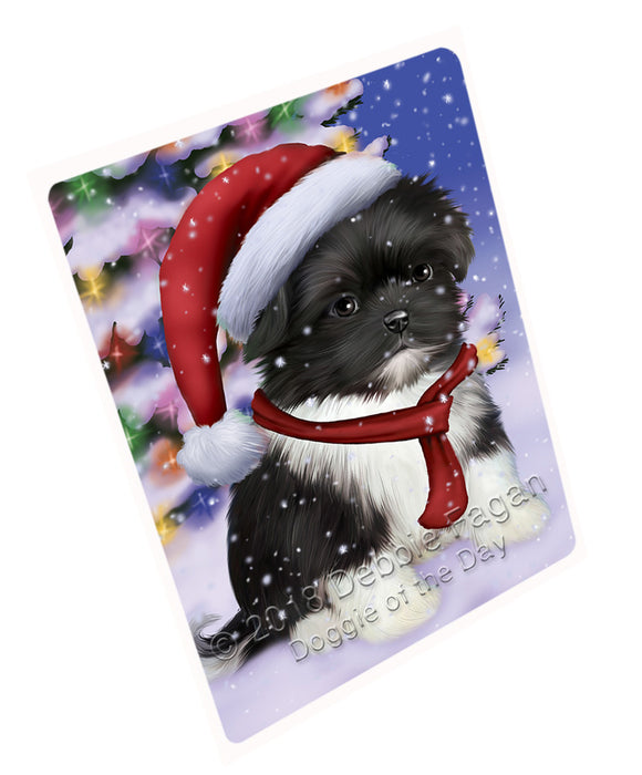 Winterland Wonderland Shih Tzu Dog In Christmas Holiday Scenic Background  Large Refrigerator / Dishwasher Magnet RMAG81414