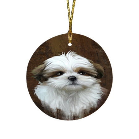 Rustic Shih Tzu Dog Round Flat Christmas Ornament RFPOR54470