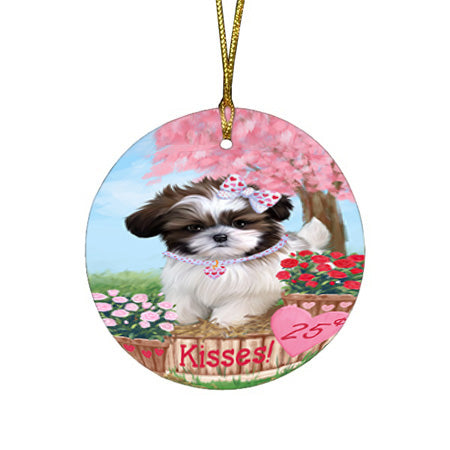 Rosie 25 Cent Kisses Shih Tzu Dog Round Flat Christmas Ornament RFPOR56390