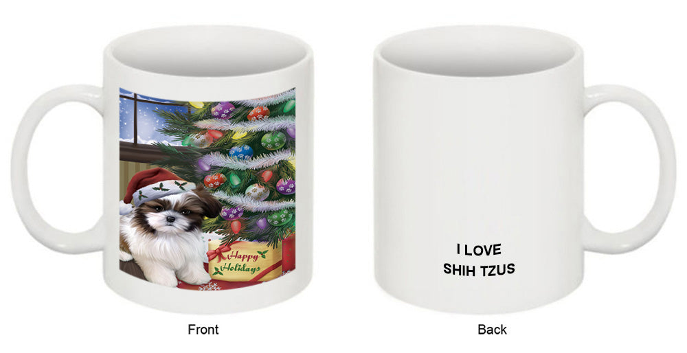 Christmas Happy Holidays Shih Tzu Dog with Tree and Presents Coffee Mug MUG49259