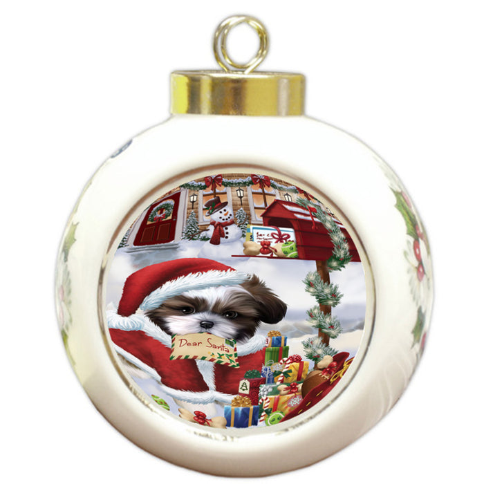 Shih Tzu Dog Dear Santa Letter Christmas Holiday Mailbox Round Ball Christmas Ornament RBPOR53930