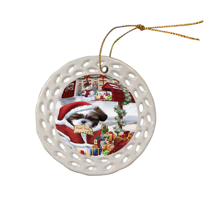 Shih Tzu Dog Dear Santa Letter Christmas Holiday Mailbox Ceramic Doily Ornament DPOR53930