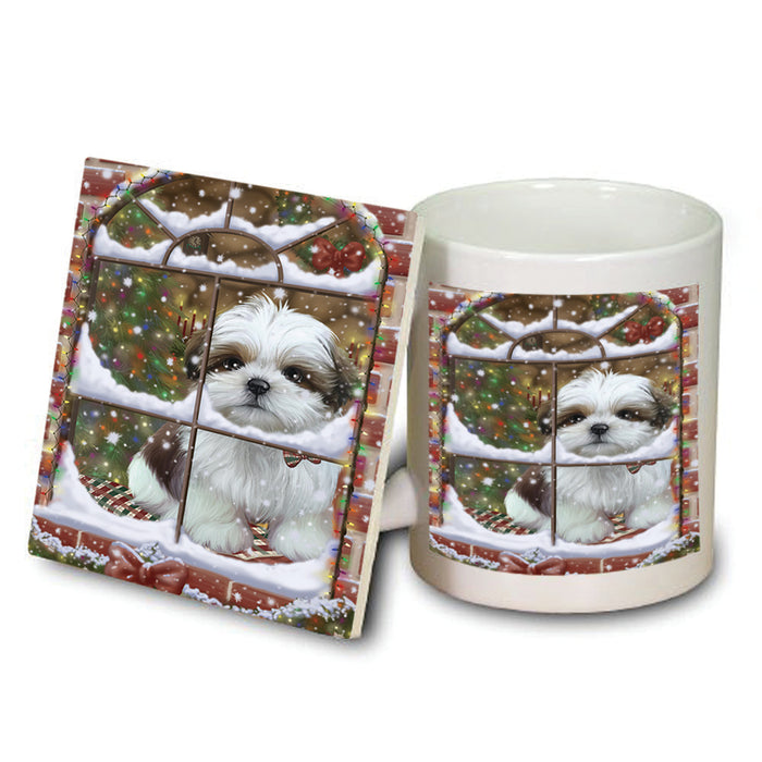 Please Come Home For Christmas Shih Tzu Dog Sitting In Window Mug and Coaster Set MUC53940