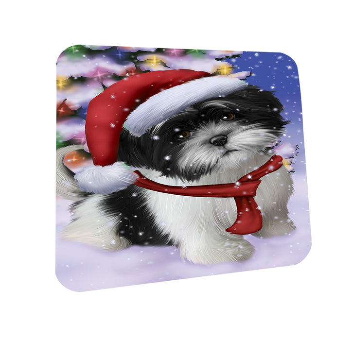 Winterland Wonderland Shih Tzu Dog In Christmas Holiday Scenic Background  Coasters Set of 4 CST53381